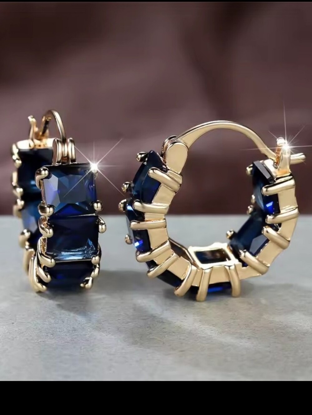 Square Zircon U Shaped Hoop Earrings Gold Tone